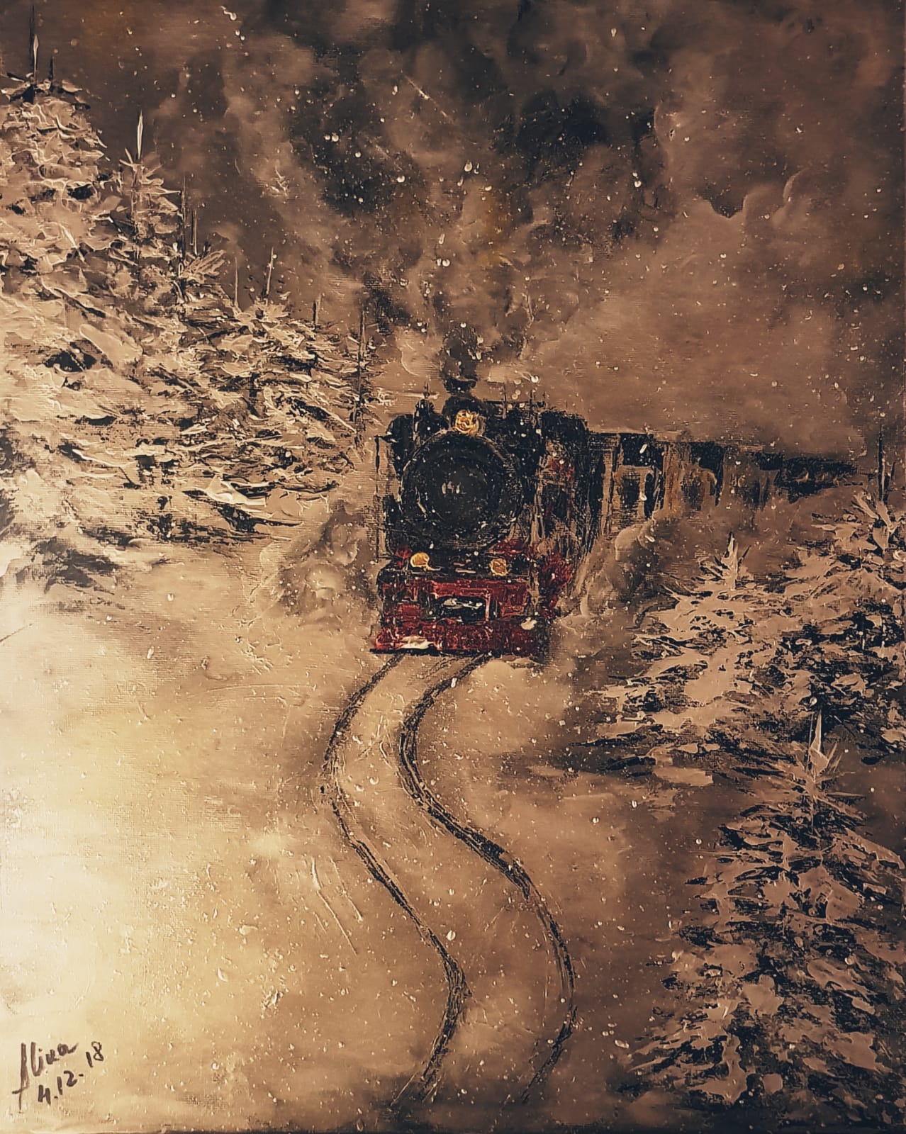 ArteDiAlina.com painting: steam and snow
